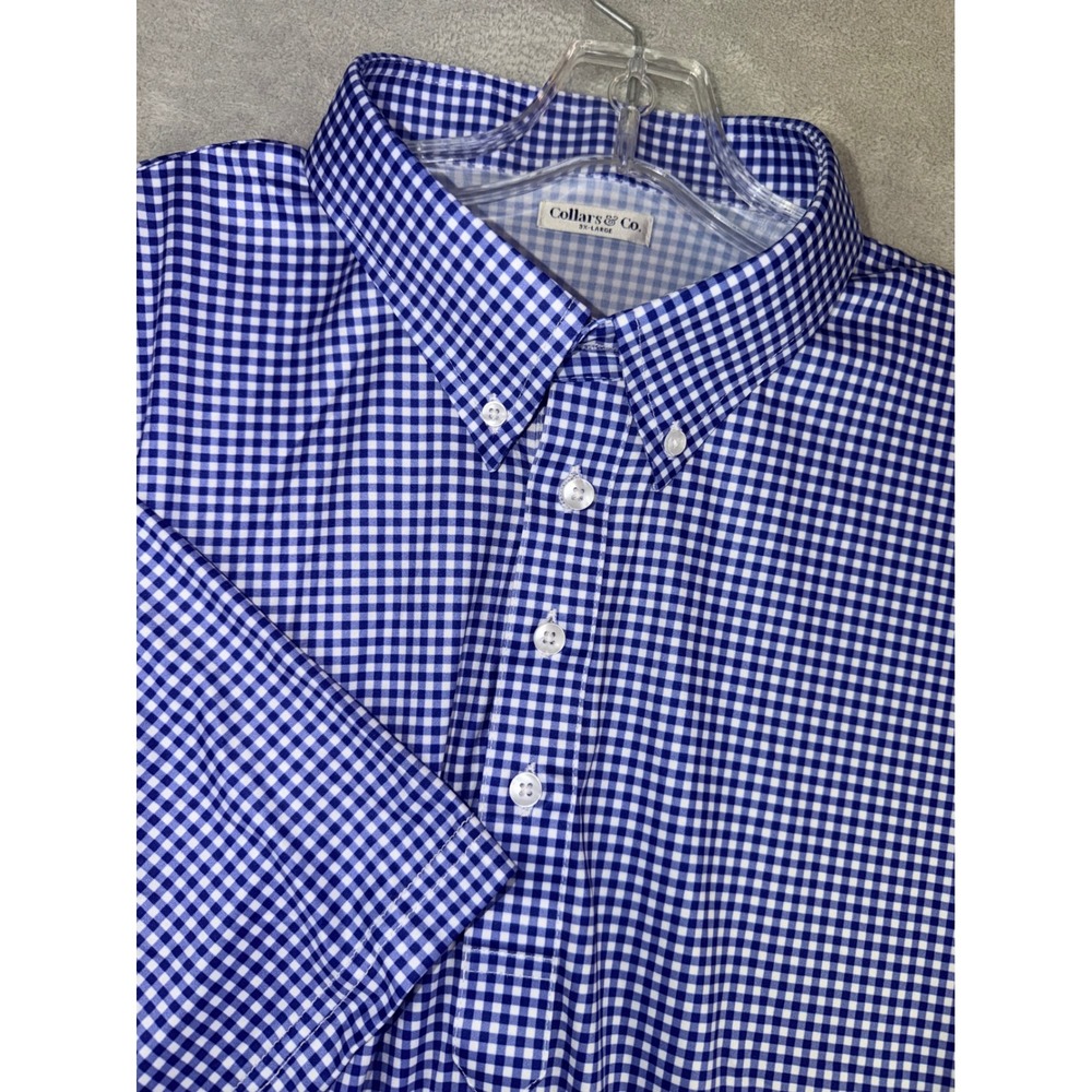 Collars&Co Mens 3XL Blue Gingham Dress Performance Polo Short Sleeve Shirt NEW